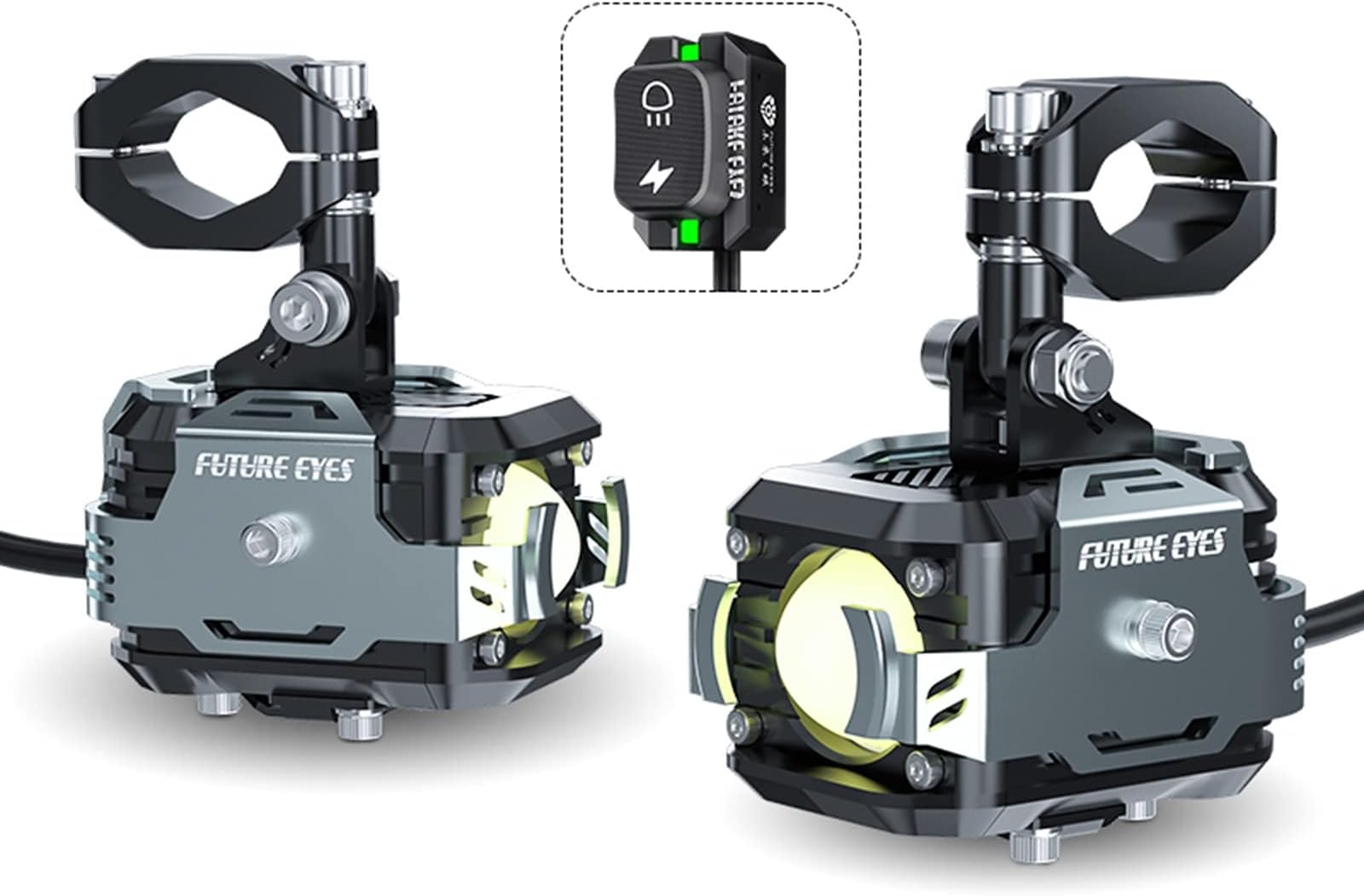 FUTURE EYES F150 60W Motorcycle Headlight Wired/Wireless Backlight Switch Auxiliary LED Auxiliary Kits Fog Lights (Silver - Wired - Low White + High White)