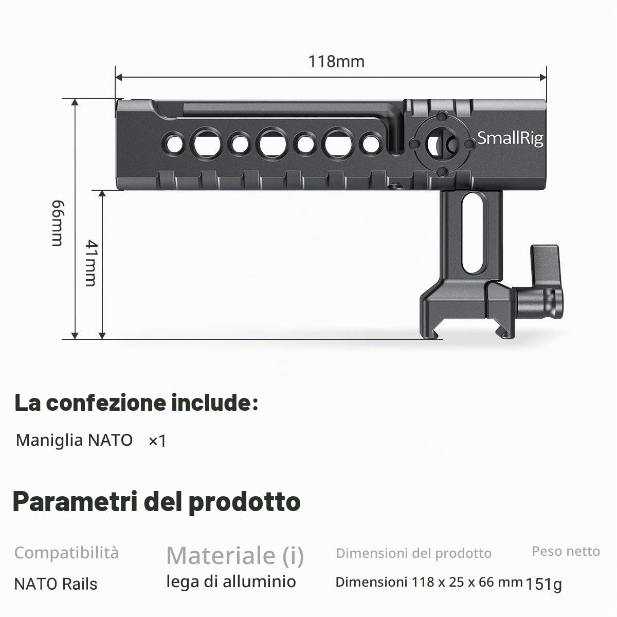SMALLRIG Maniglia di NATO Clamp per Fotocamere/Videocamere/Telecamere di Azione, Gabbie per Fotocamere - 1955
