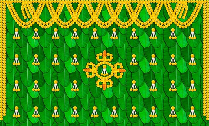 Image of Banana Leaf Design Backdrop Decoration Pooja Cloth (5 * 8 FT) (Banana20)