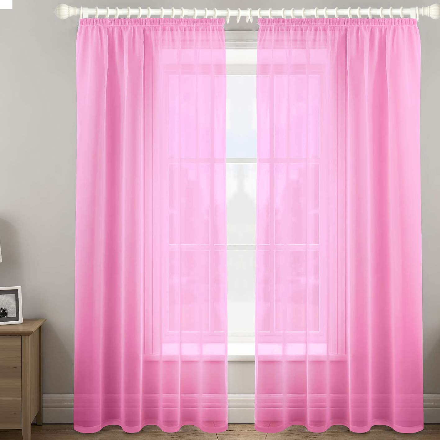 Megachest gathering tape voile curtain (CANDY PINK W 56" x L 118" (2 Panels))
