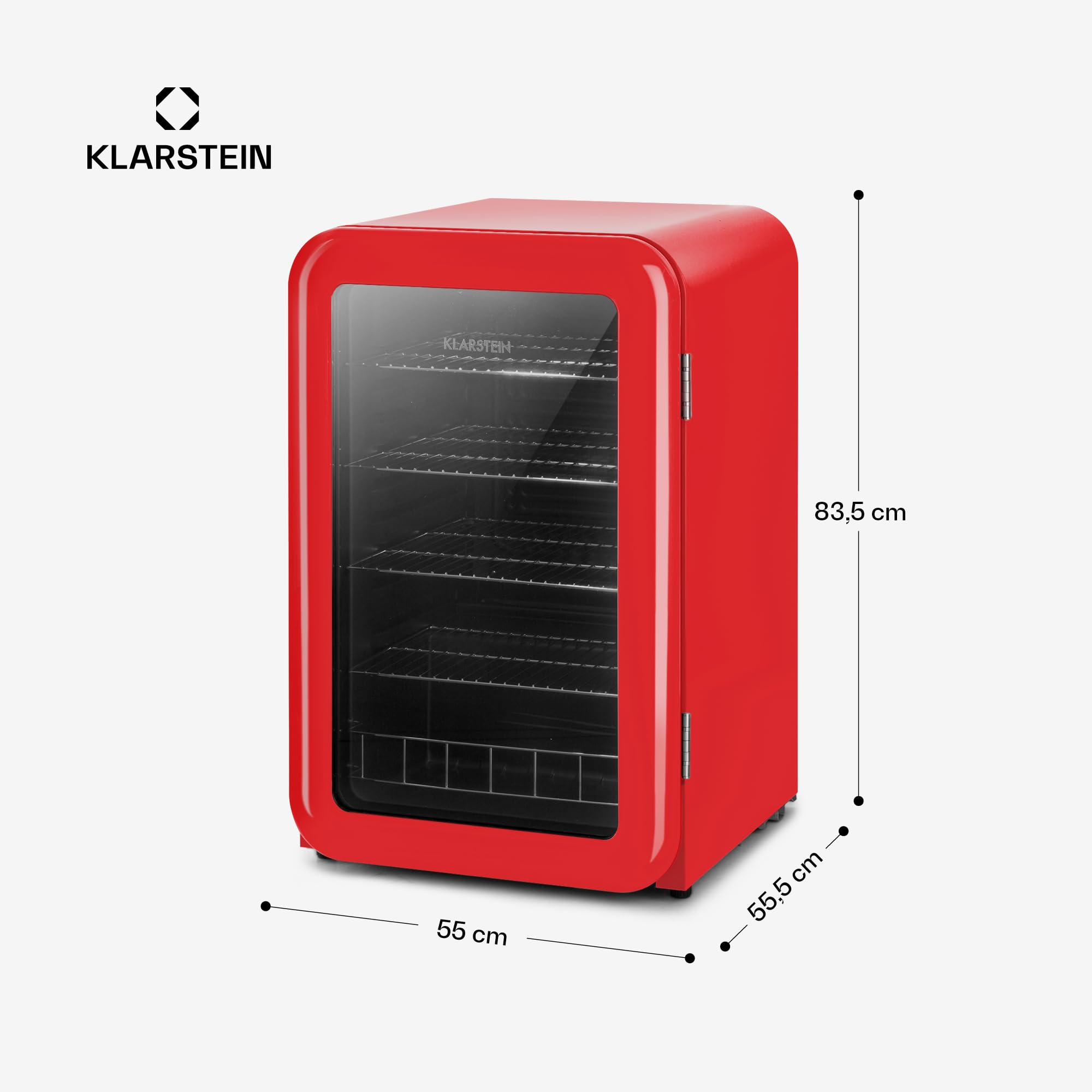 Klarstein PopLife Chłodziarka na napoje - Minibar, Lodówka retro, 0-10 °C, tylko 39 dB, 115 L, przyjazna dla środowiska, Drzwi z podwójną szybą, Design retro, czerwona