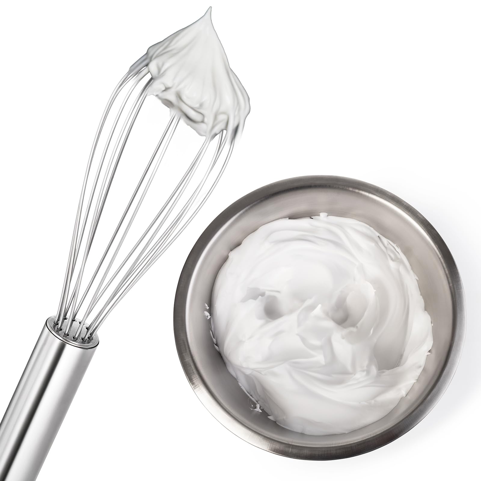 Ptwola Schneebesen Set Edelstahl Professioneller Küche Kochen Schneebesen Ergonomischer Griff Spülmaschinenfest Perfekt zum Mixen, Schlagen, Aufschäumen, Mischen (20 cm Silber)