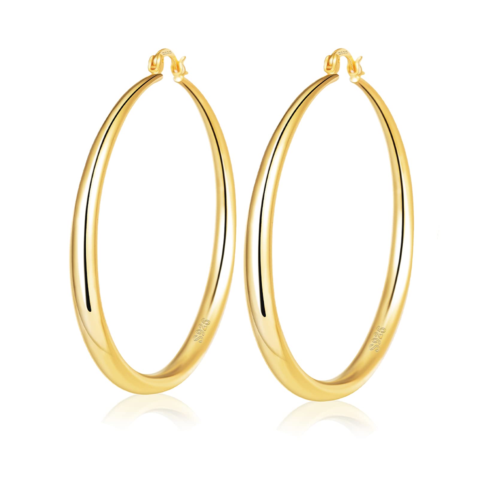 SenteriaSterling Silver Hoop Earrings Large Hoops Earrings for Women Lightweight Big Silver Hoop Earrings Hypoallergenic Sterling Silver Hoop Earrings for Women (30/40/50/60/70mm)