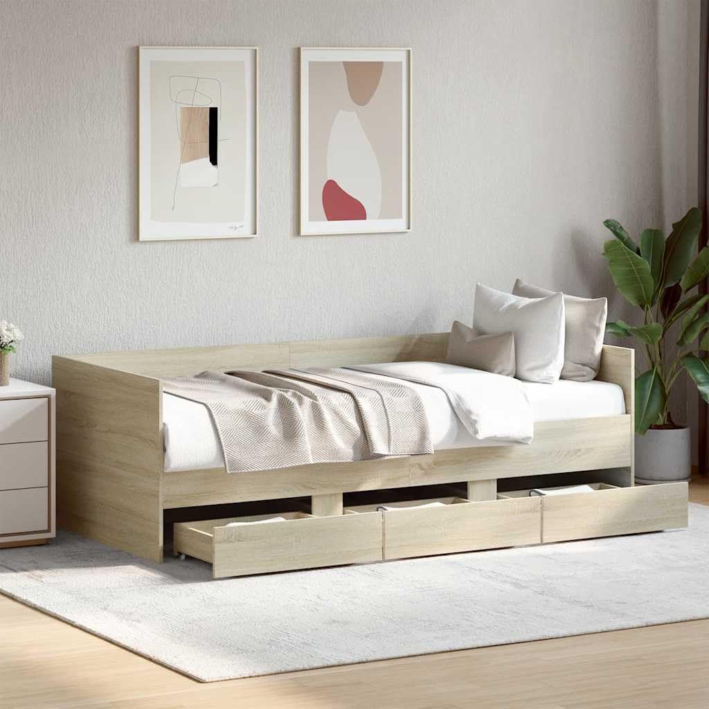 Leżanka 2w1 z szufladami do salonu i sypialni Dąb Sonoma 75x190 cm