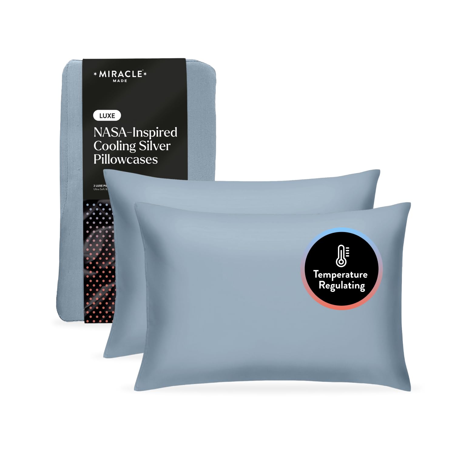 Miracle Made Newly Improved Extra Luxe Cooling Pillow Cases - 2 Pack, Slate Blue, King/Cali King – Silver-Infused 300 Thread Count Thermoregulating Fabric Pillowcases