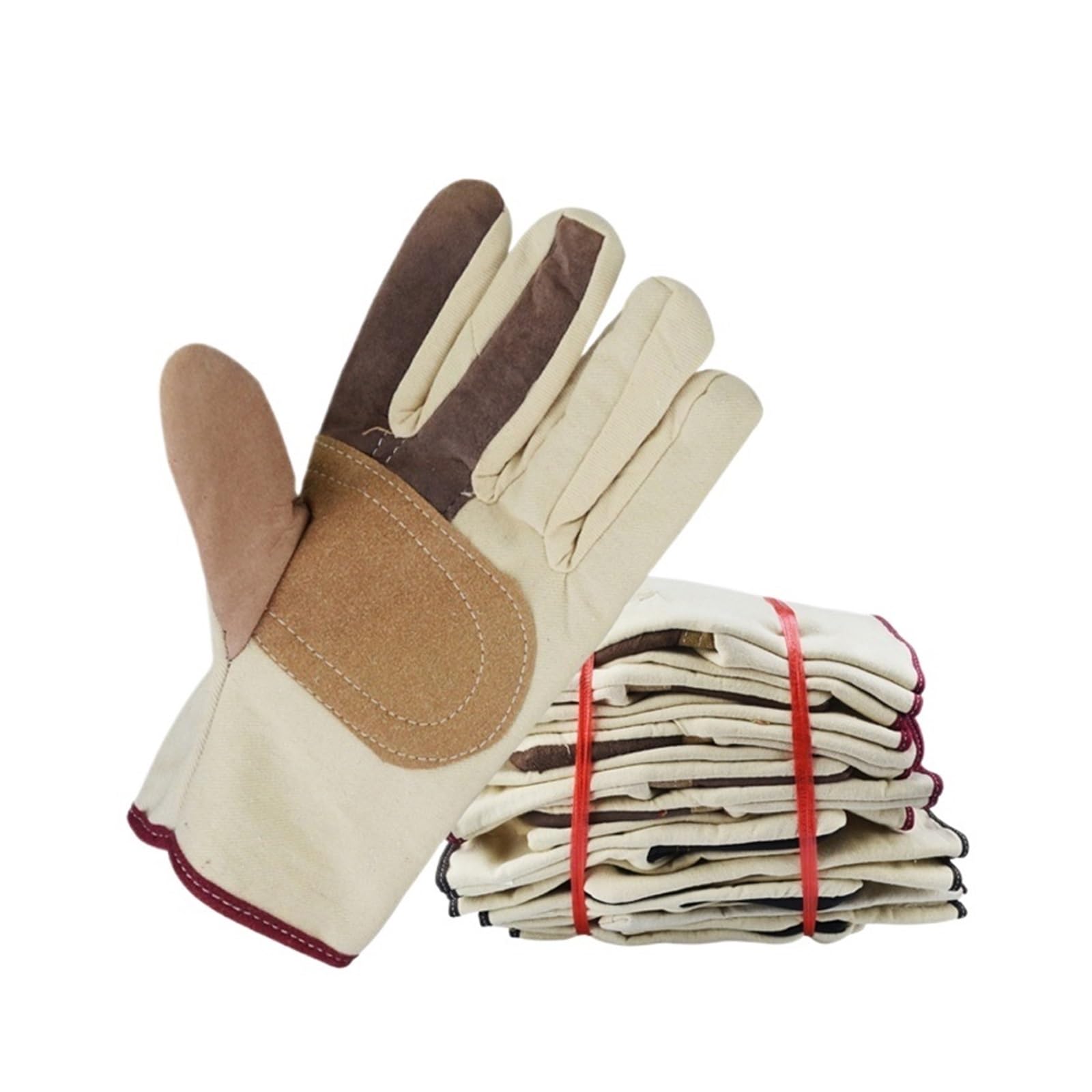 Générique 10 Paires de Gants Travail en Toile, Paume Doigts Cuir, 250 mm