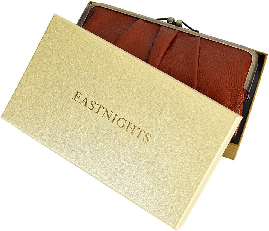 EASTNIGHTS Soft Leather Wallets for Women Compact Bifold RFID Clutch Wallet Ladies Coin Purse with Zipper and Kiss Lock