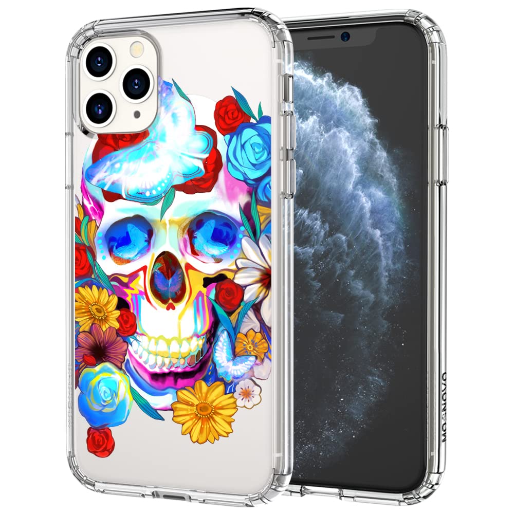 MOSNOVO Compatible with iPhone 11 Pro Case, Flame Skull Print for Girl Women Men [ Buffertech Shockproof ] Transparent TPU Bumper Clear Phone Case Cover Designed for iPhone 11 Pro 5.8 Inch