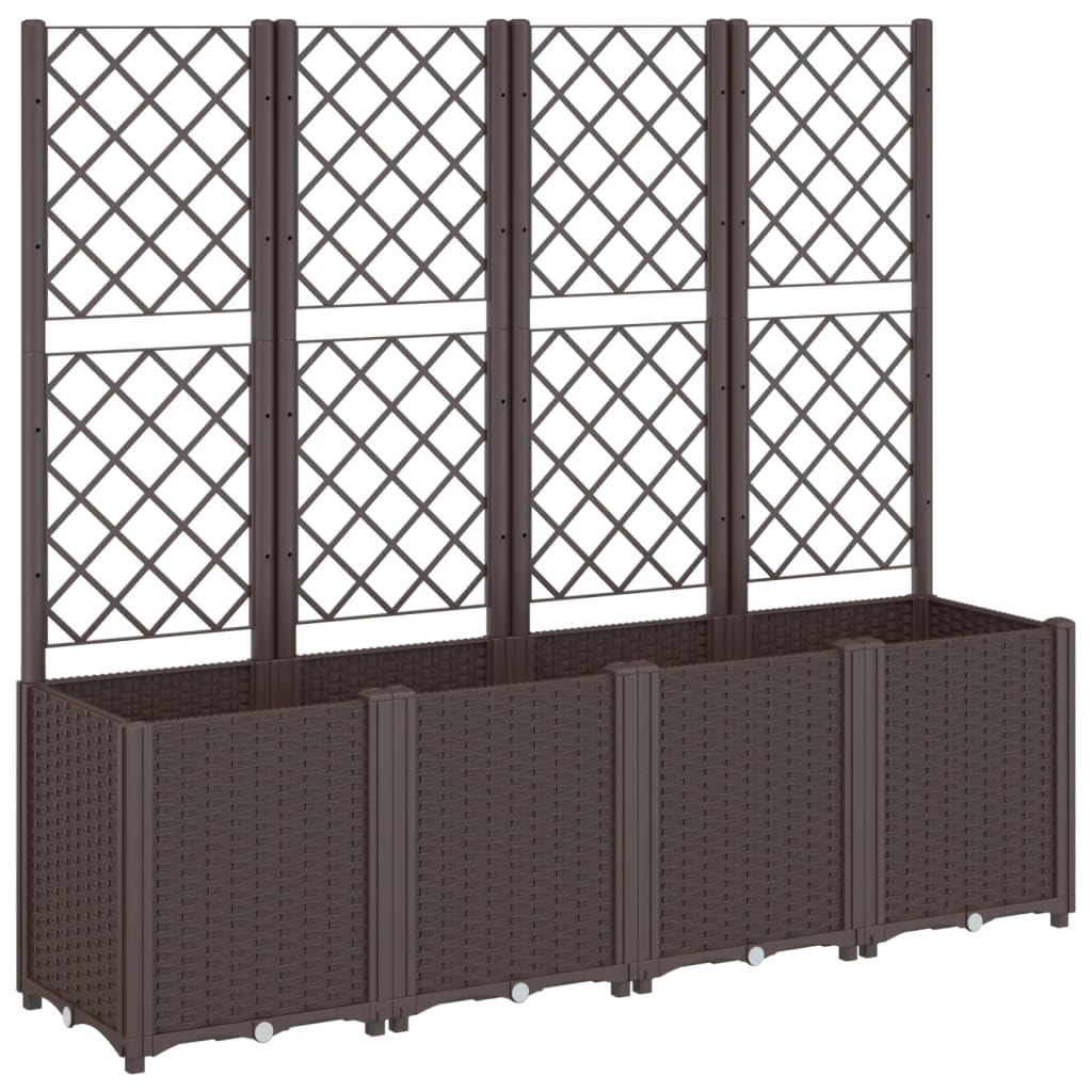 Donica ogrodowa z kratka i modularna brązowa 160x40x140 cm PP pojemniki na kwiaty taras balkon roslina pnaca rattan