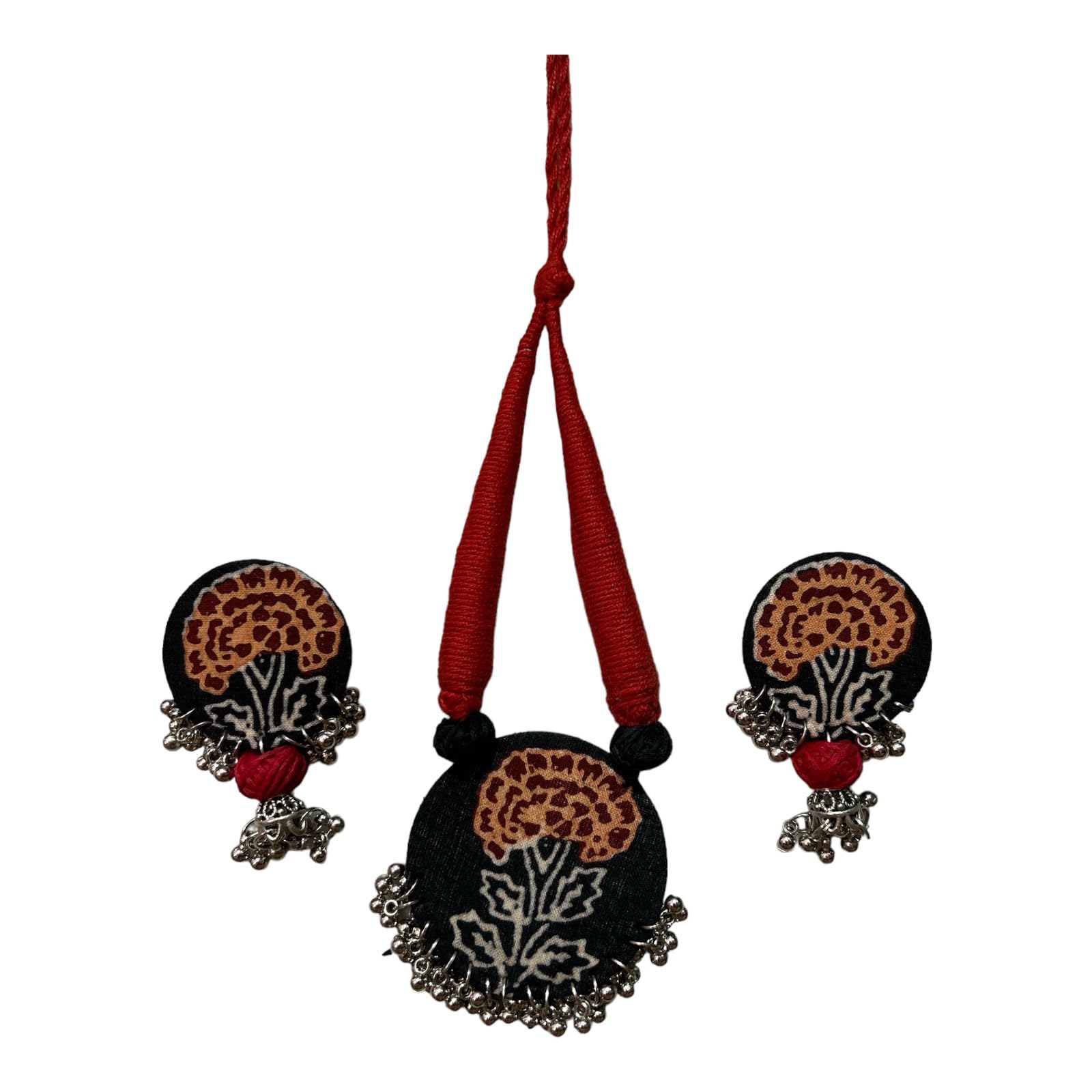 Necklace Set with Earrings for women and girls, Handmade Necklace Earring Set, Fabric Jewellery Necklace Earring.