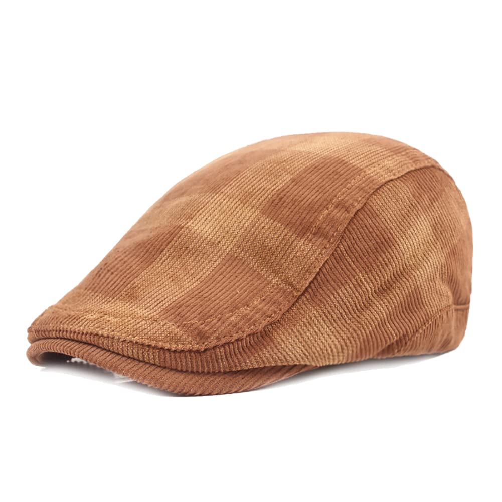 KEKY Plaid Corduroy Newsboy Hats for Women Fashionable Winter Men Grey Ivy Gatsby Cabbie Golf Hat Cap (Khaki Plaid)