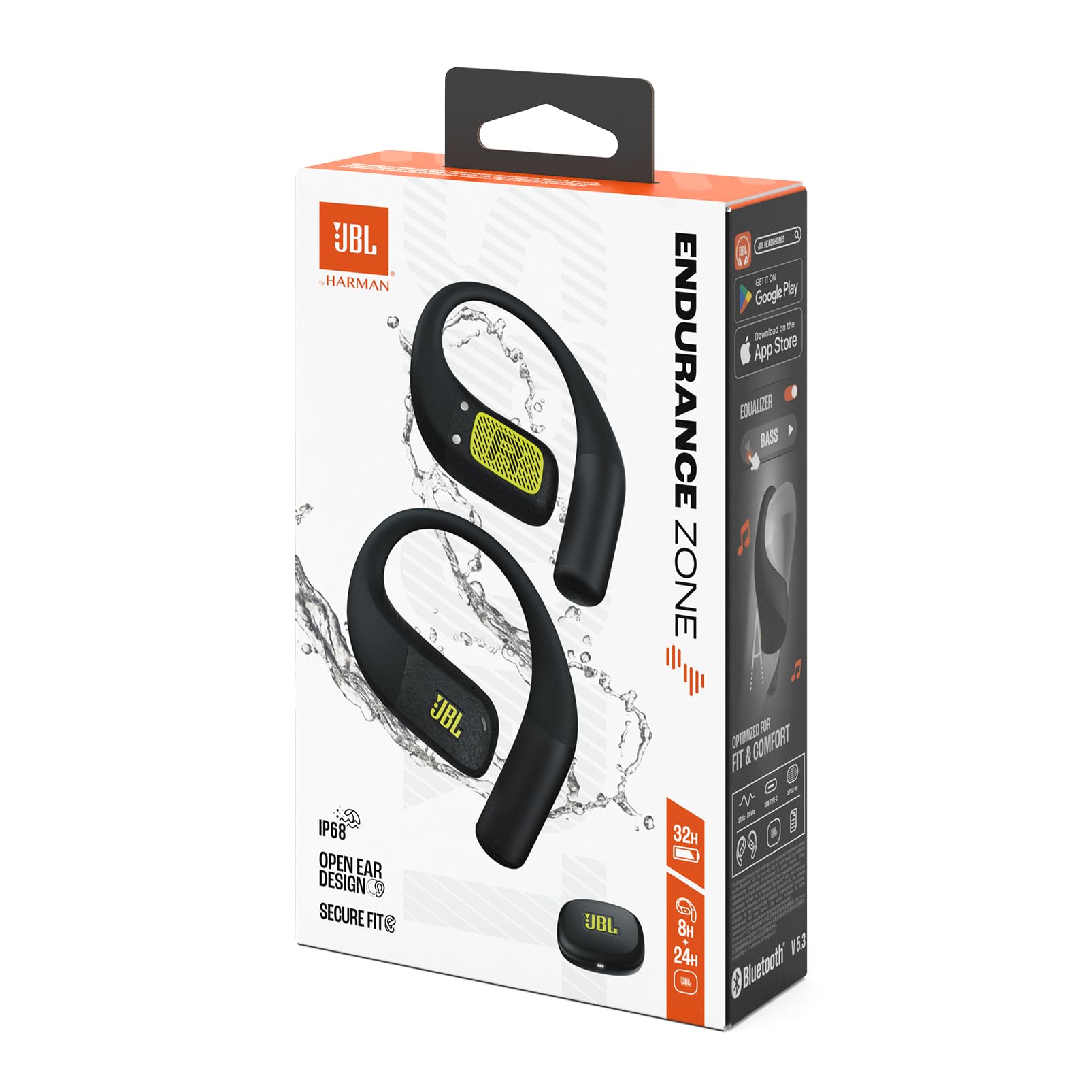 JBL Endurance Zone, Auriculares Deportivos Abiertos, Negro/Verde | Diseño Ergonómico de Gancho, Bluetooth 5.3, JBL OpenSound, 32 h de Autonomía, Resistencia IP68, Google Finder