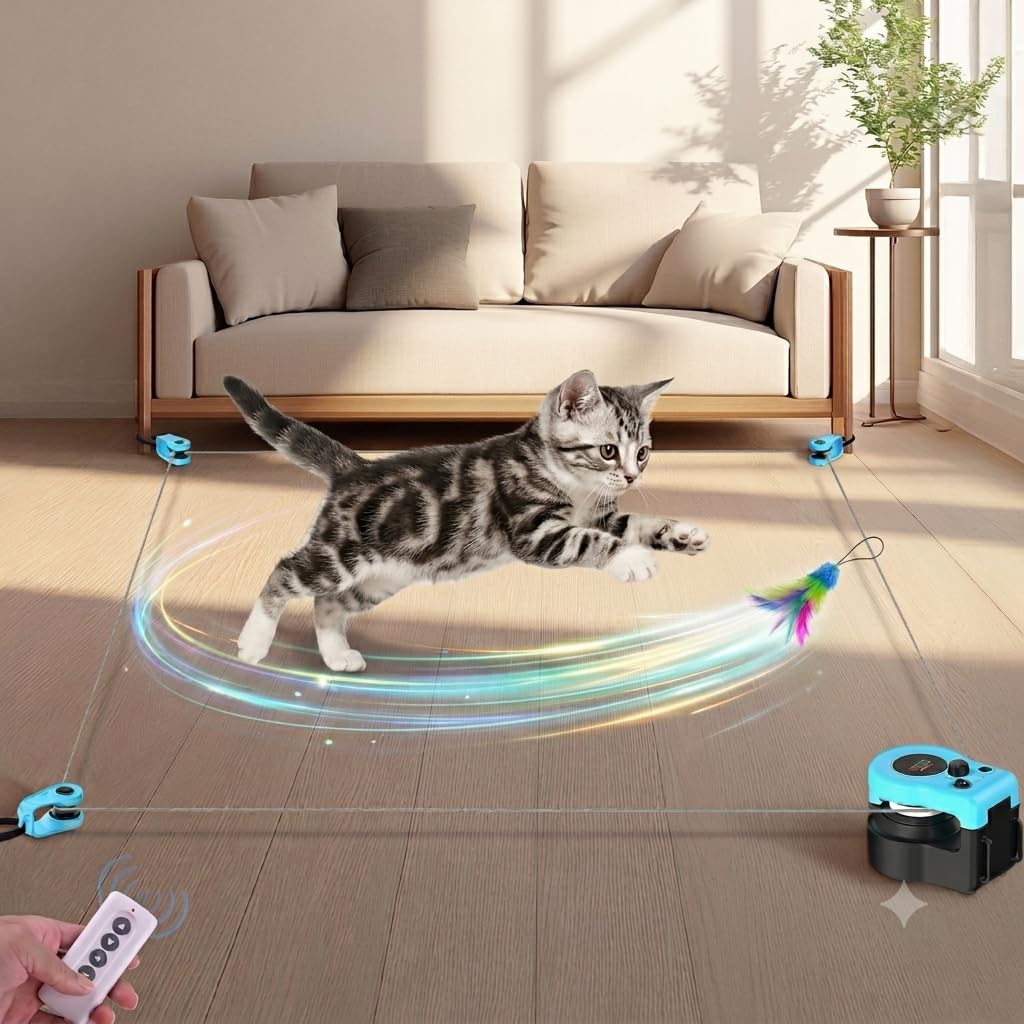 Photo 1 of Upgraded Interactive Cat Toy for Indoor, Automatic & Remote Control Cat Chase Toy with Feather Mouse Lure, Adjustable Speed Track, Rechargeable Self-Play Exercise Toy for Bored Cats & Kittens (Blue)