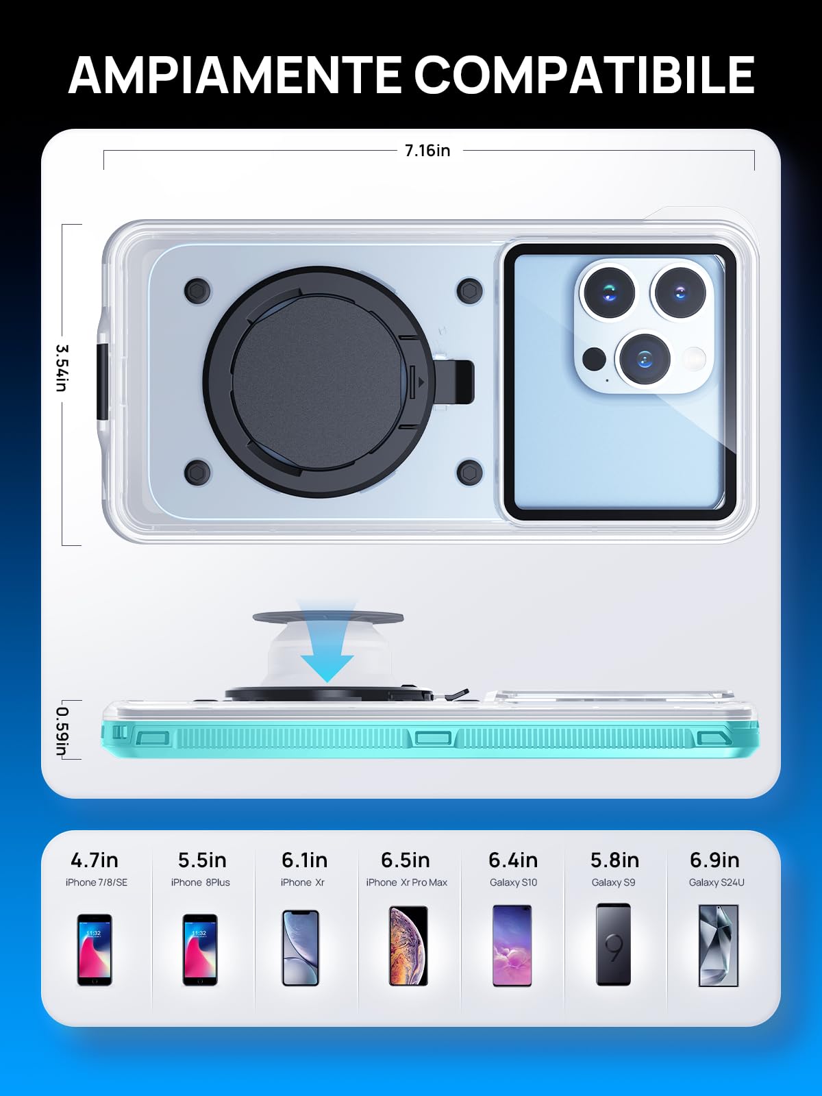 Custodia Impermeabile 15M Smartphone [Universale] IPX8 Cover Subacquea Professionale [Touchscreen Subacqueo] Asciutta Borsa per iPhone Samsung Galaxy Huawei XiaoMi Oppo Vivo 4.7-6.9'' Blu