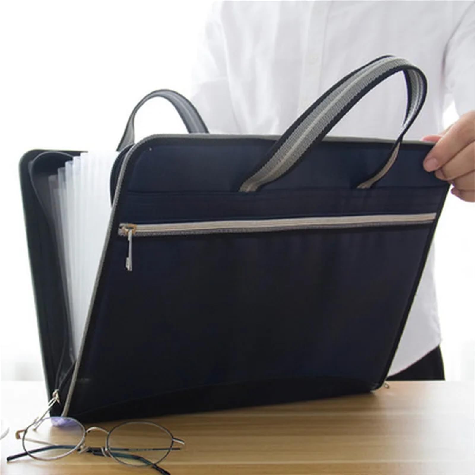 Carpeta Clasificadora Carpeta de lona y cuero for oficina, 12 capas, cartera expansible, organizador de documentos, carpeta de archivos A4, 36x28cm, bolsa de gran capacidad para Oficina/Negocios/Estud