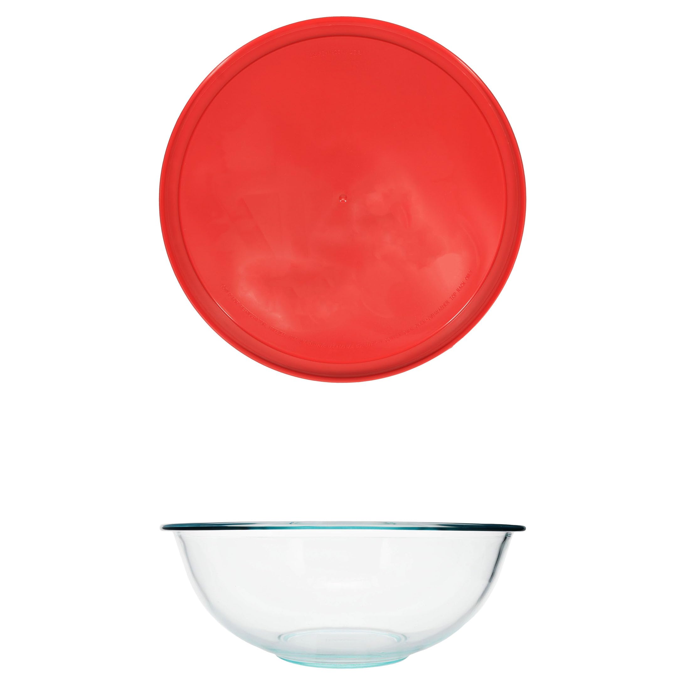 Pyrex (1) 326 4qt Glas-Rührschüssel und (1) 326-PC 4qt roter Rührschüsseldeckel – hergestellt in den USA