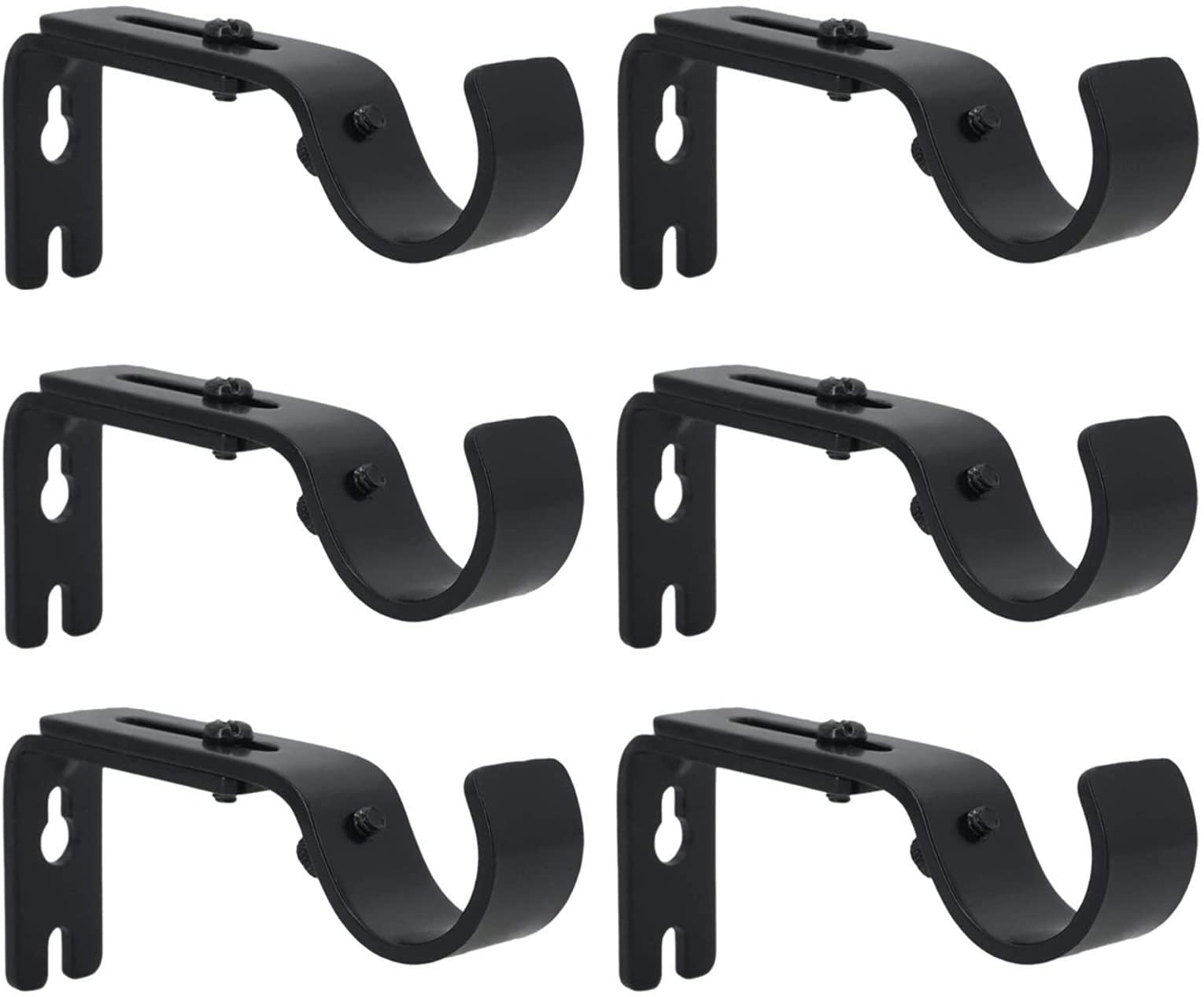 ELECDON Curtain Rod Bracket Adjustable, Fits up to 1 inch Curtain Rod, Set of 6, Sturdy Extendable Curtain Rod Holder, Metal Single Rod Bracket for Wall (Black)