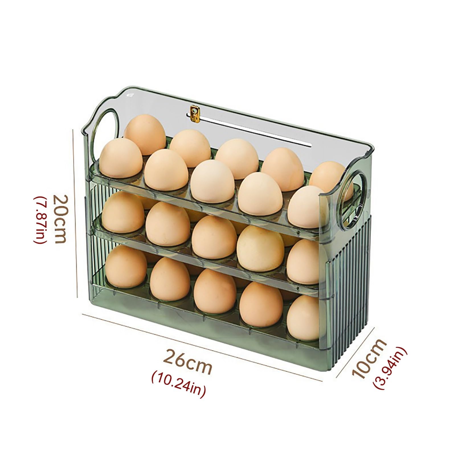 Bandeja for huevos con tapa de 3 for frigorífico, organizador de huevos de polipropileno, caja de almacenamiento de huevos for frigorífico, dispensador de huevos con escala de tiempo(Clear)