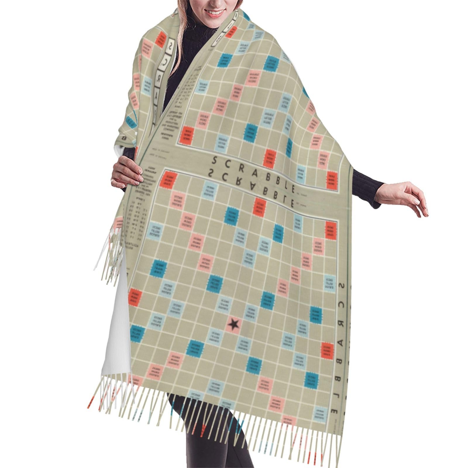 ZaKhs Scrabble Board Print Scarfs For Women Tassel Winter Scarves Fashion Shawl Wraps For Indoor Outdoor Warmth
