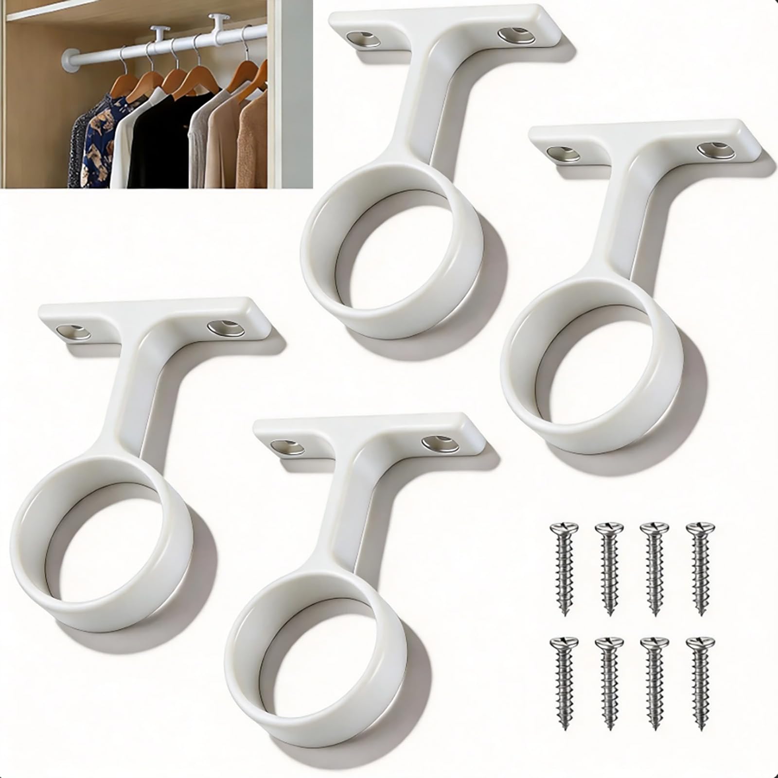 4 Pcs 1 5/16 Inch Round Wardrobe Closet Rod Center Support Brackets(White)