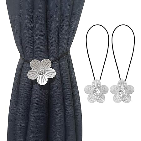 Amazon カーテンバックル カーテンタッセル マグネット カーテン留め飾り 花の形 北欧風 可愛いカーテンアクセサリー 窓掛け 房掛け カーテン留めクリップ 取り付け簡単 使いやすい 磁気バックル 寝室 居間 書斎 お部屋 飾り小物 シルバー カーテン オンライン通販