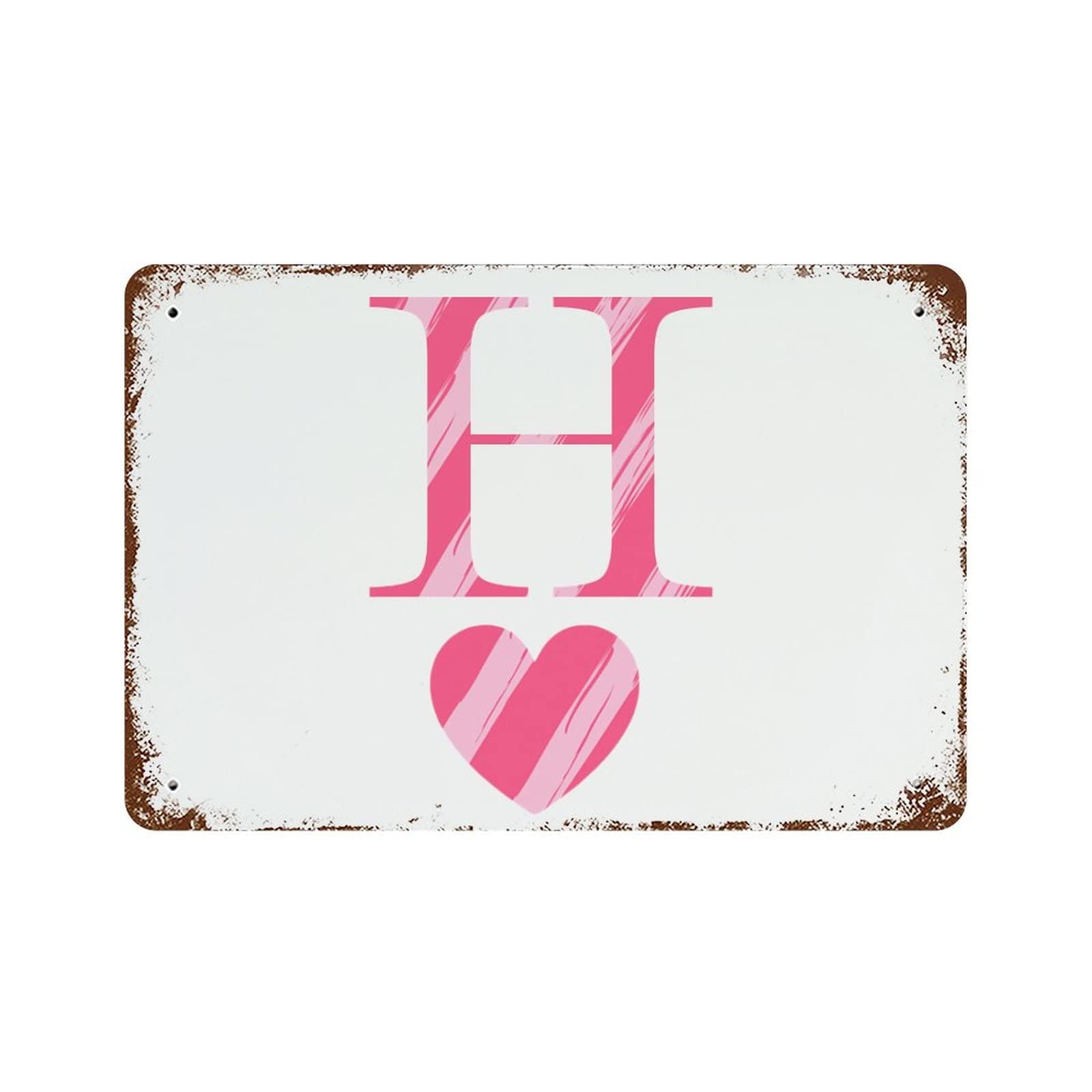 Panneau rétro aluminium lettre H rose cœur décoration murale vintage