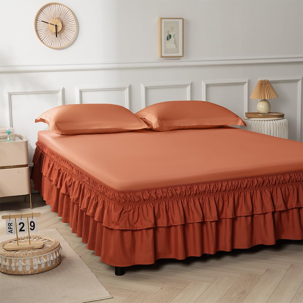 Photo 1 of NookZuzu Double-Layered Ruffled Bed Skirt, Full/Queen, Orange Red, 14" Drop