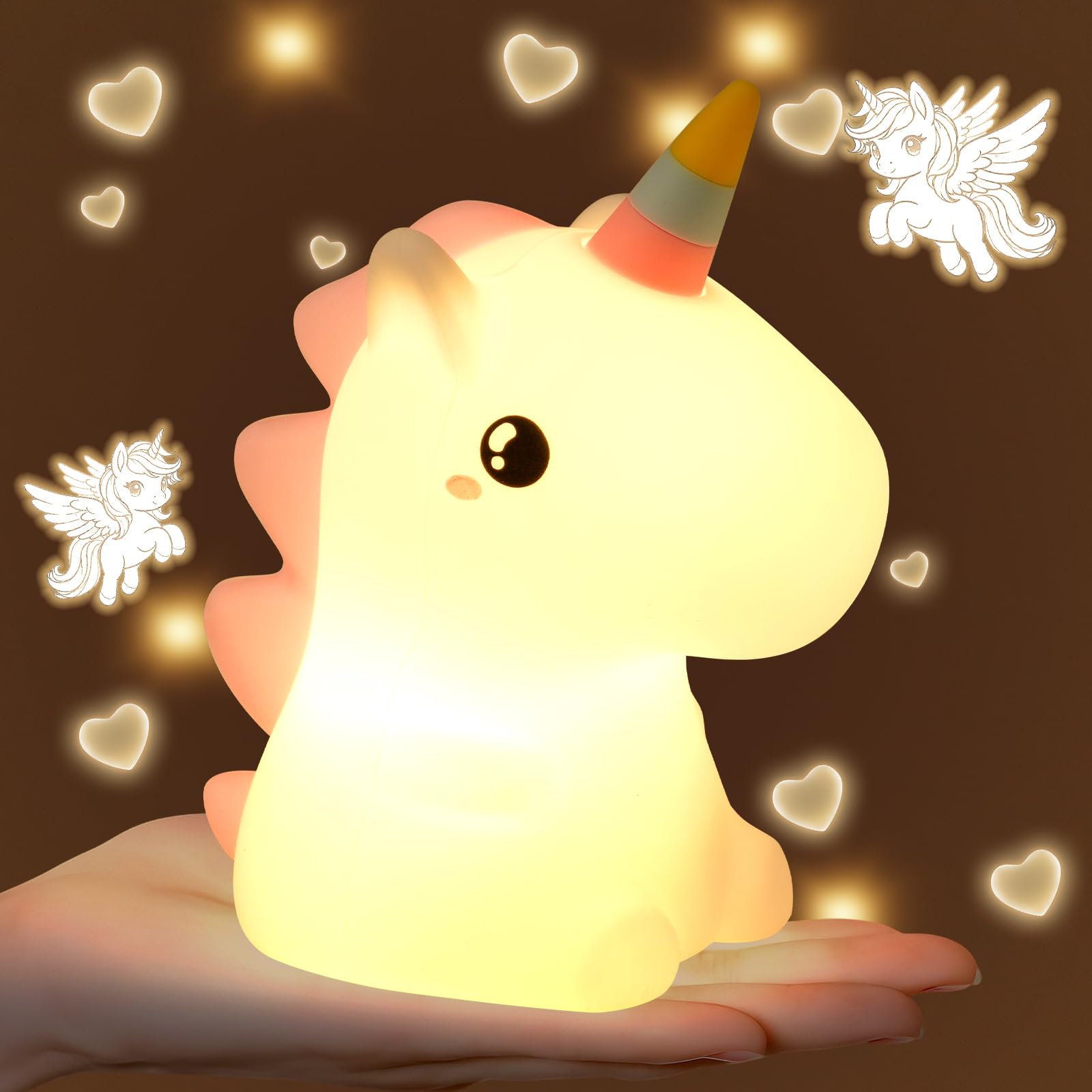 AUAUY Unicorn Night Light, Cute Touch Controlled Night Lamp for Bedroom