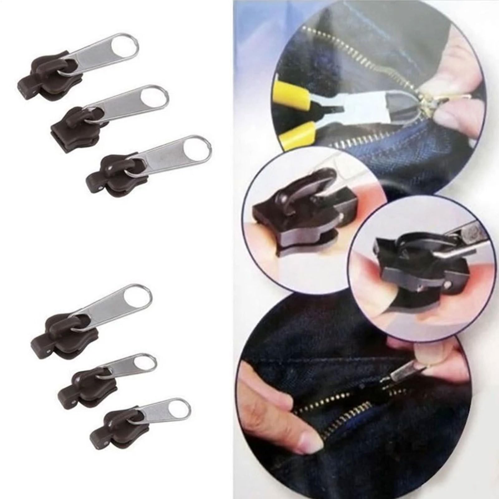 Kit Per La Riparazione Delle Cerniere 6 Pezzi di Forniture per Cucito | Pomelli e Testine di Cerniera per Lavori Artigianali Cappotti Giacca Valigie Zaini Tende