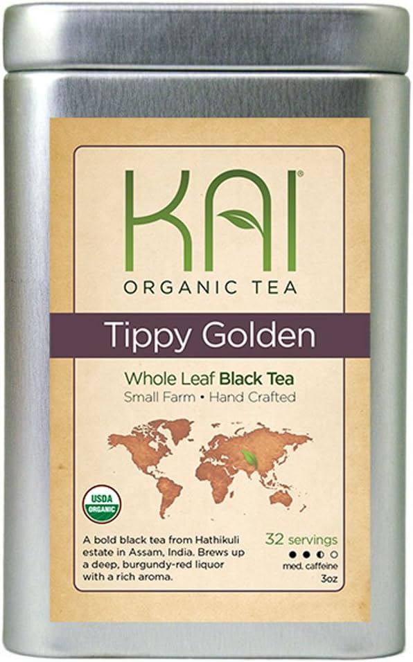 Organic Tippy Golden Assam Tea, Loose Leaf Tin, Kai Organic Tea (1.2 ounce)