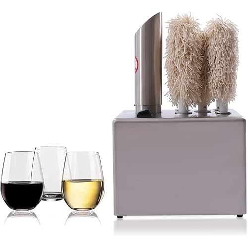 Electric Wine Glass Polisher,110v Silver Commercial Glass Polisher High-Speed Electric Glass Polisher Machine,with 5 Brushes for Bars Wineries Ktv