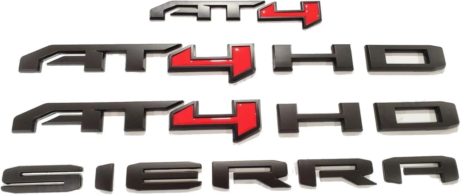 6Pcs Replacement for 2024-2025 Sierra 2500HD AT4 Emblem Bumper Kit 86591513 (Matte Black Red)