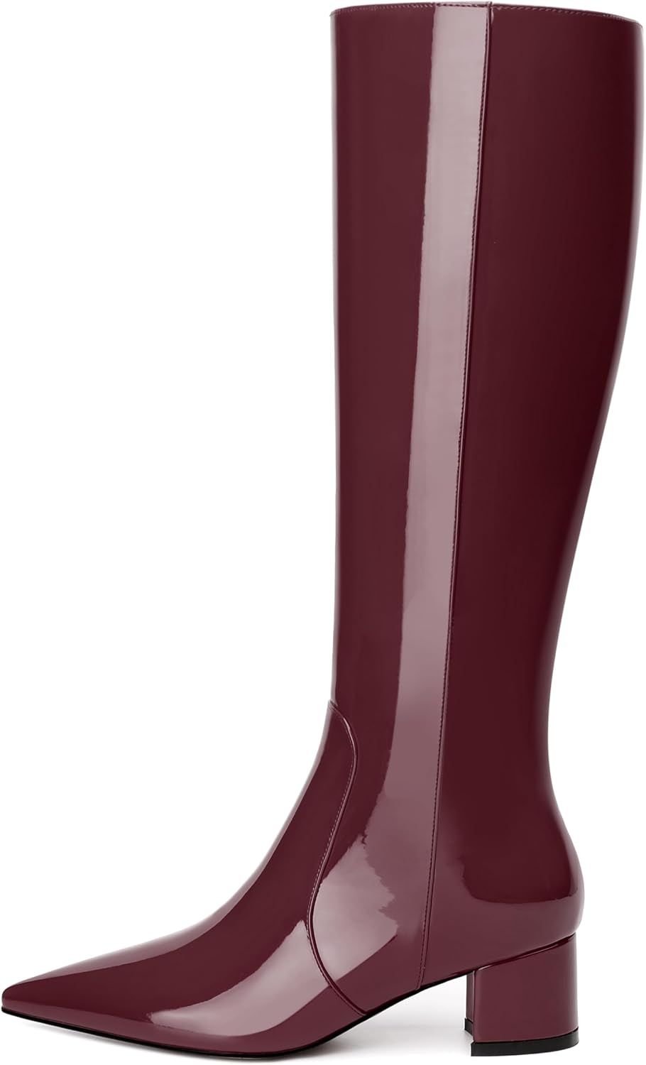 Wide Calf Knee High Boots for Women Chunky Low Heel Patent Side Zipper Pointed Toe Tall Boots Elegant Classic Fashion Long Boots 2 Inch