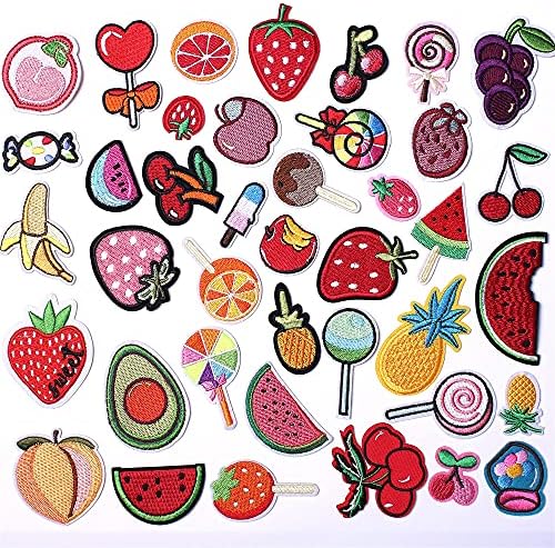 AXEN Embroidered Fruit Iron on Patches DIY Accessories, Assorted Fruit Decorative Patches, Cute Applique Patches for Jackets, Hats, Backpacks, Jeans, 40 Pieces Package