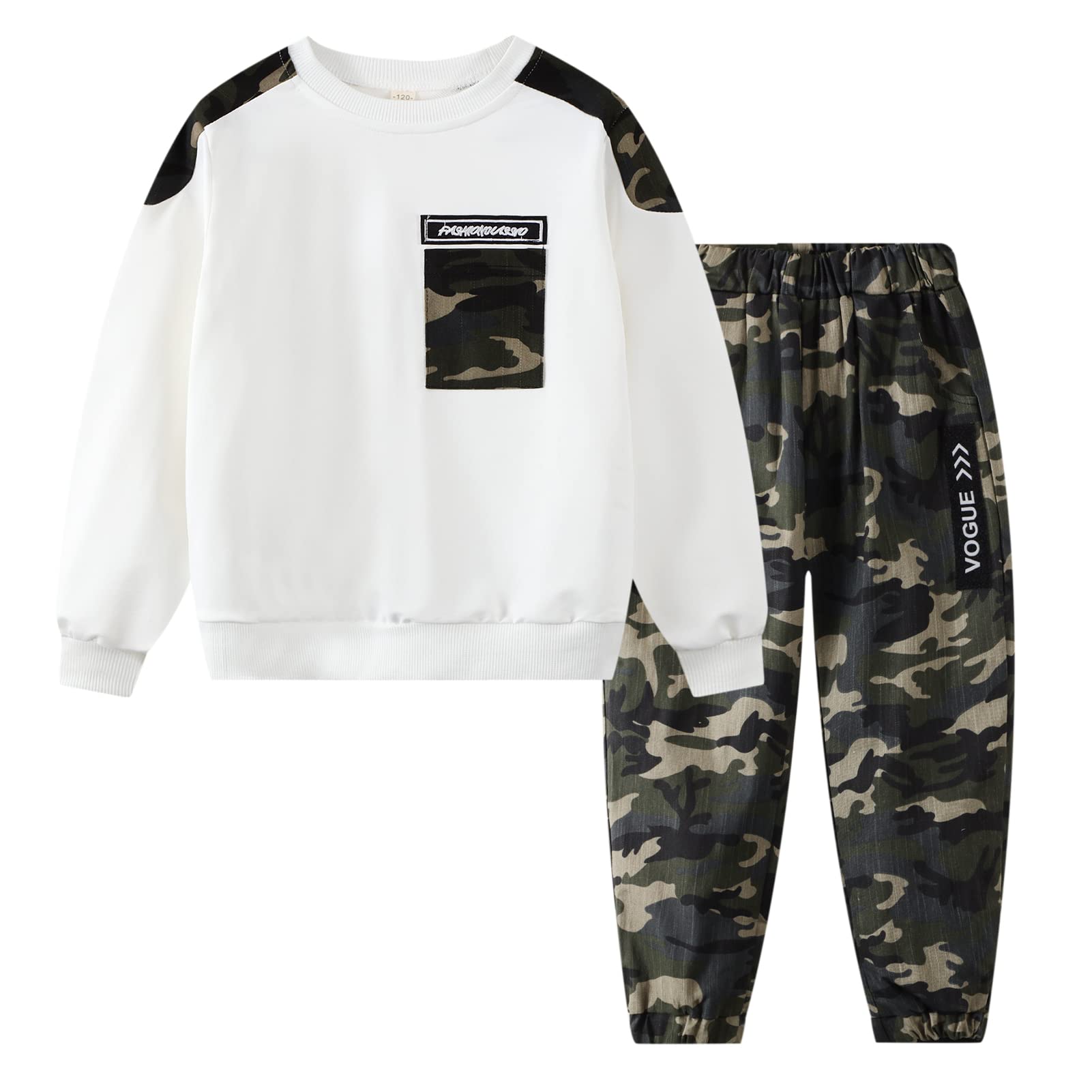 Jobakids Boys 2 Piece Set Sweatshirt Tops Pants Camouflage Long Sleeve Tee Shirt and Jogger Sweatpant Kids Clothes