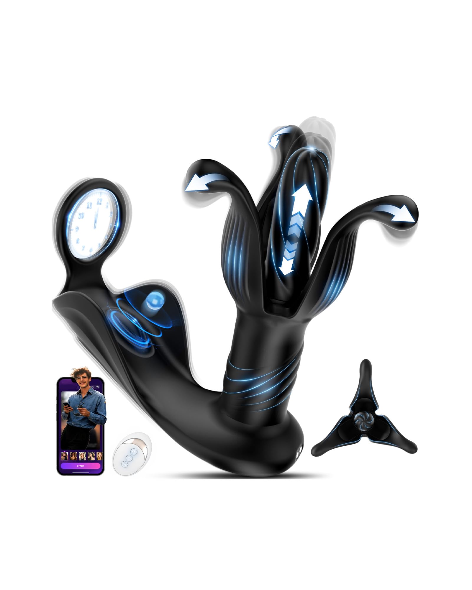 Vibrador de Anal con Anillo de Pene, Plug Anal Estimulador Prostata Juguetes Sexuales Hombre Dildo Vibrador Anal consoladores.. para hombre con 9 Vibración 9 Escalable Modos, APP Control