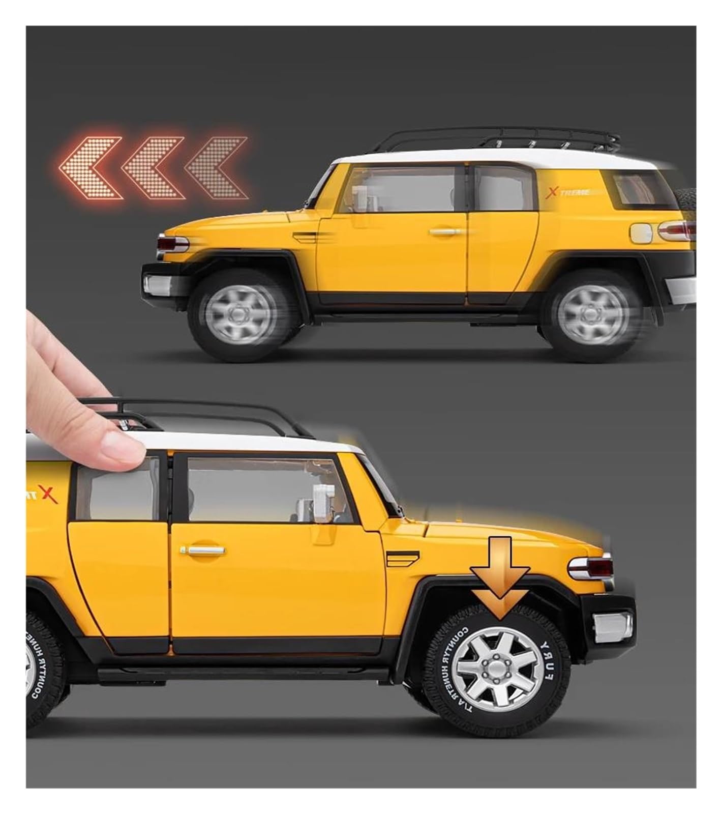 Veicoli a Motore in Scala 1:24 for Toyota Fj Cruiser SUV Mini Simulazione Statica Scala Modello di Auto in Lega Modello in Metallo Ornamenti Creativi Modello di Auto Replica(Yellow)