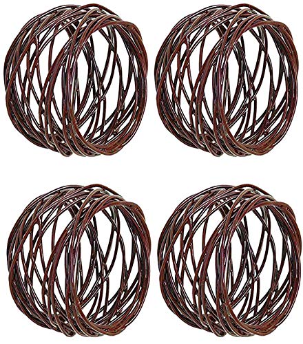 Image of SKAVIJ Handmade Twisted Wire Mesh Napkin Rings Holders Decor Dinner Party Wedding Thanksgiving Christmas Gathering (Brown 4pcs)