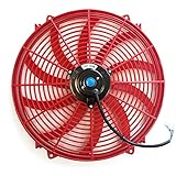 Upgr8 Universal High Performance 12V Slim Electric Cooling Radiator Fan with Fan Mounting Kit (16 Inch, Red)