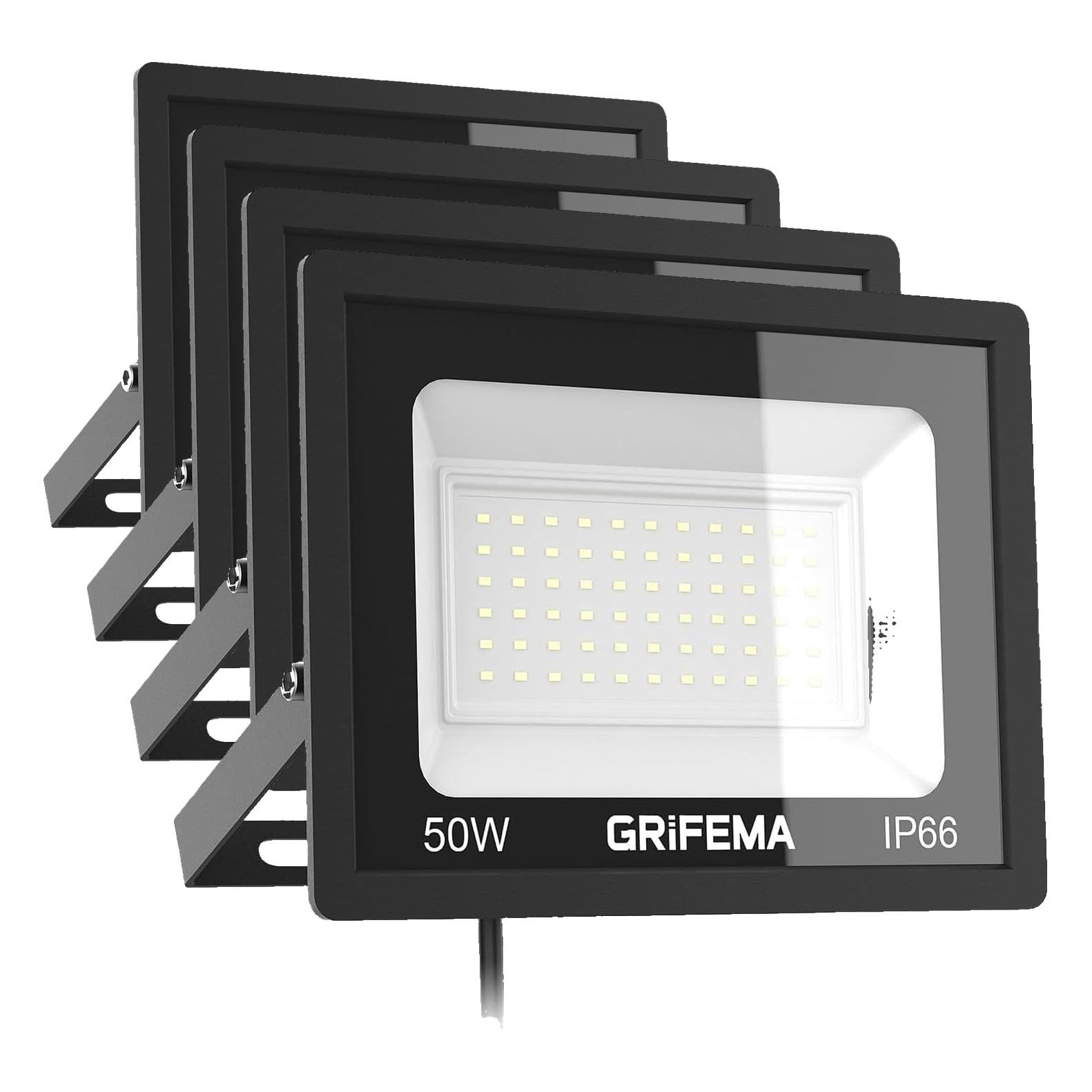 GRIFEMA Focos LED Exterior 50W, 5500LM Foco Proyector LED, 60 LED 6500K Blanco Frío Floodlight para Casa, Garaje, Patio, Camino, Jardín, Sin Enchufe (Paquete de 4)
