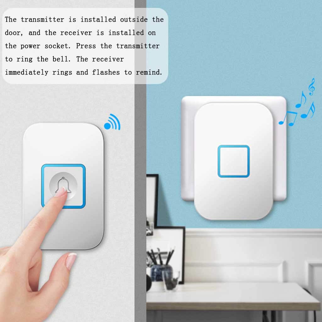 Timbre Inalámbrico Resistente Al Agua, Timbre Inalámbrico Con Control Remoto Tipo Buscapersonas, Alcance De 300 M / 52 Melodías / 5 Niveles De Ajuste De Volumen, 2 Transmisores Y 6 Receptores, Blanco