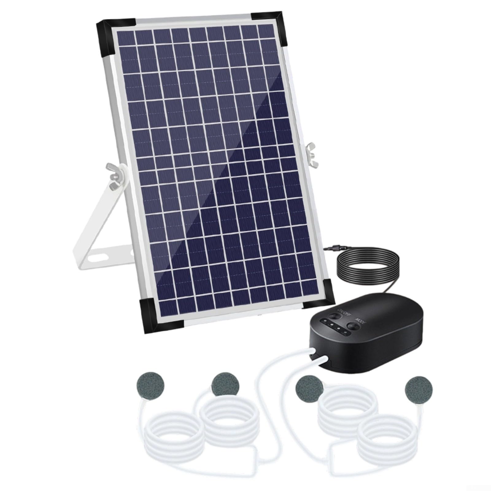 Ossigenatore solare per laghetto, 10 W, 3 modalità, 4400 mAh, kit aeratore per acquario da giardino, 4 pietre porose