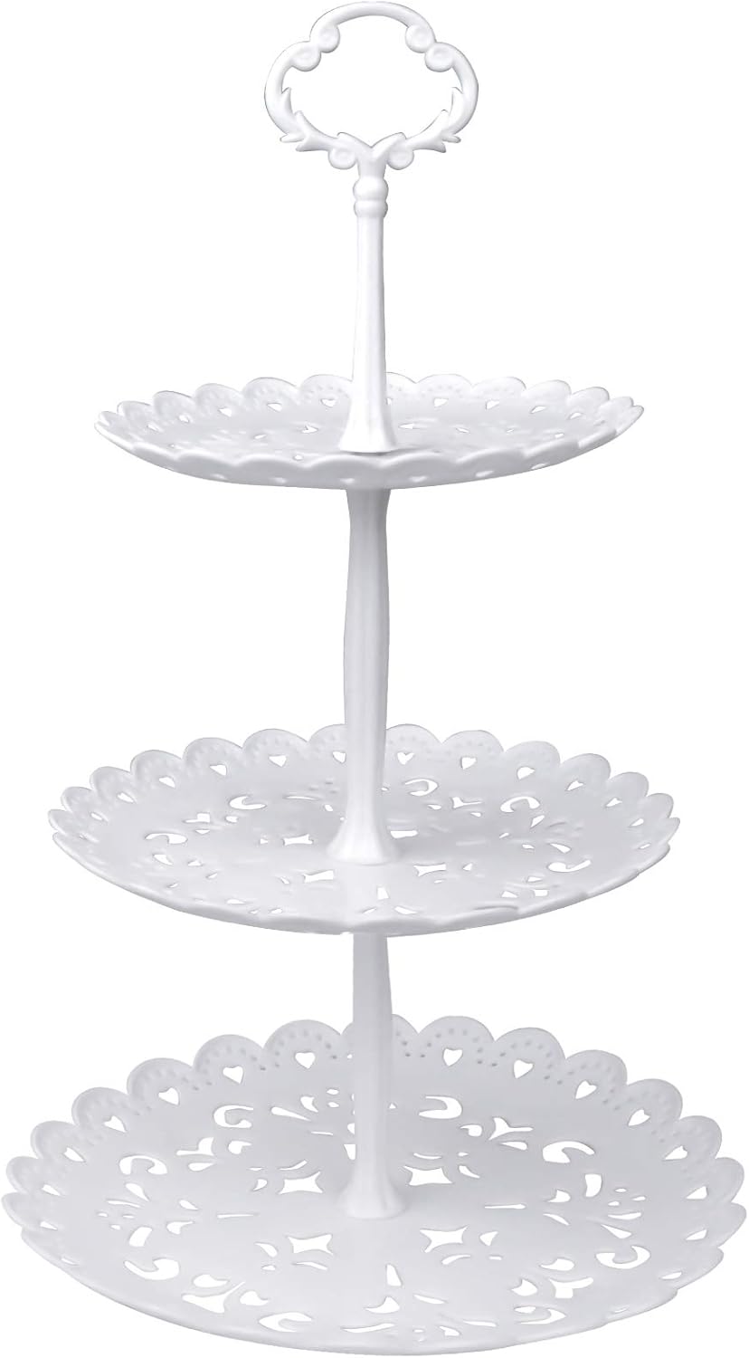 Pagezol 3 Tiers White Cake Stand, Reusable Plastic Cake Stand Display