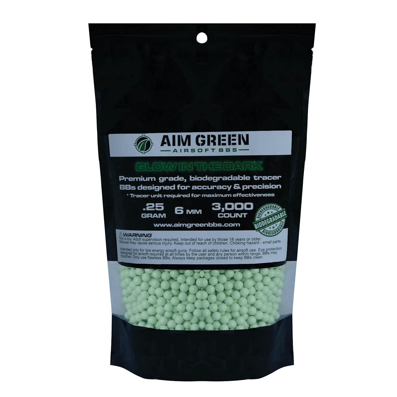 Buy Aim Green Tracer Glow in The Dark Biodegradable Airsoft BBS 6mm