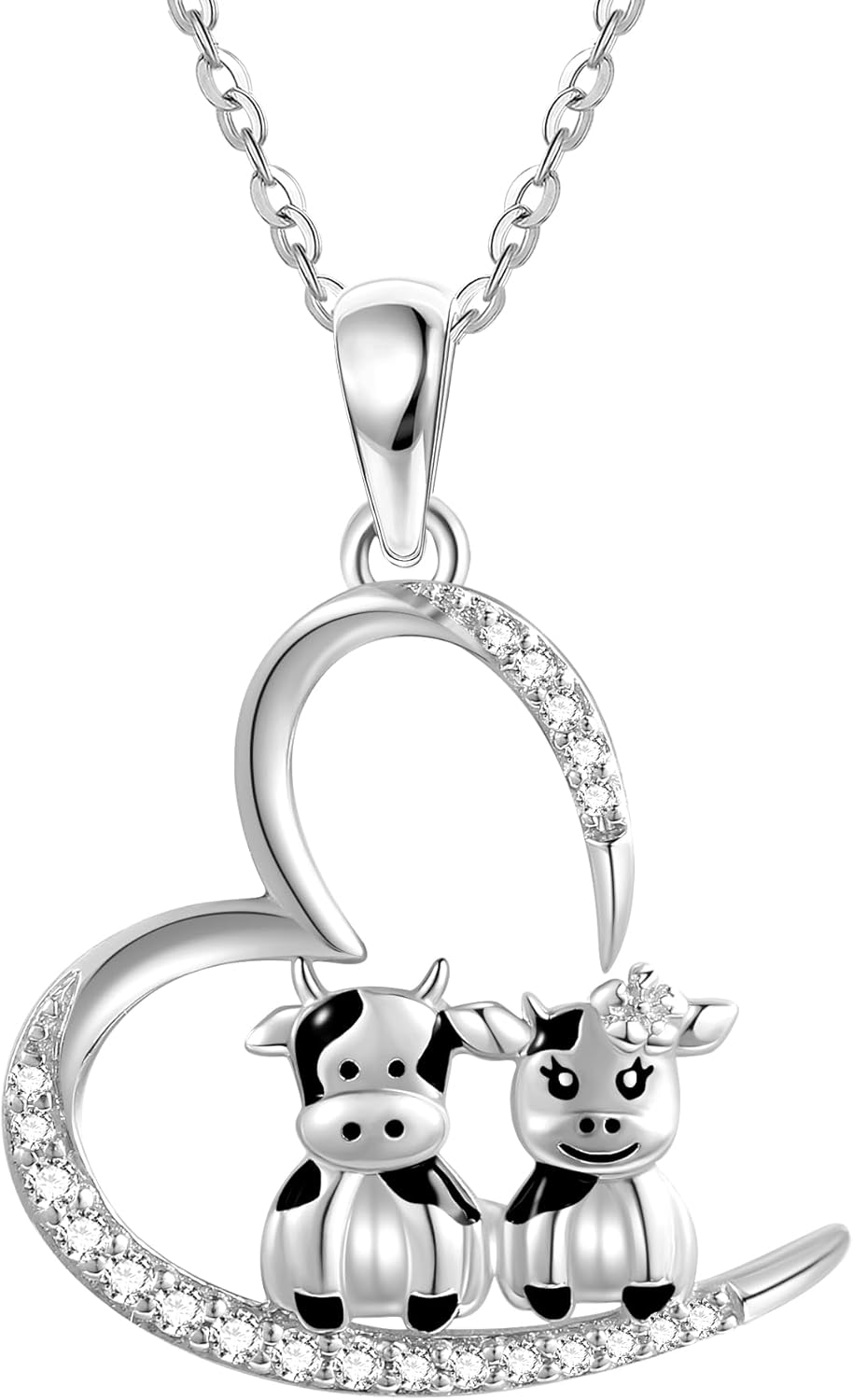 Sterling Silver 925 Cute Animal Necklace Heart Pendant Jewelry Gift For Women Valentine's Day Christmas Gifts