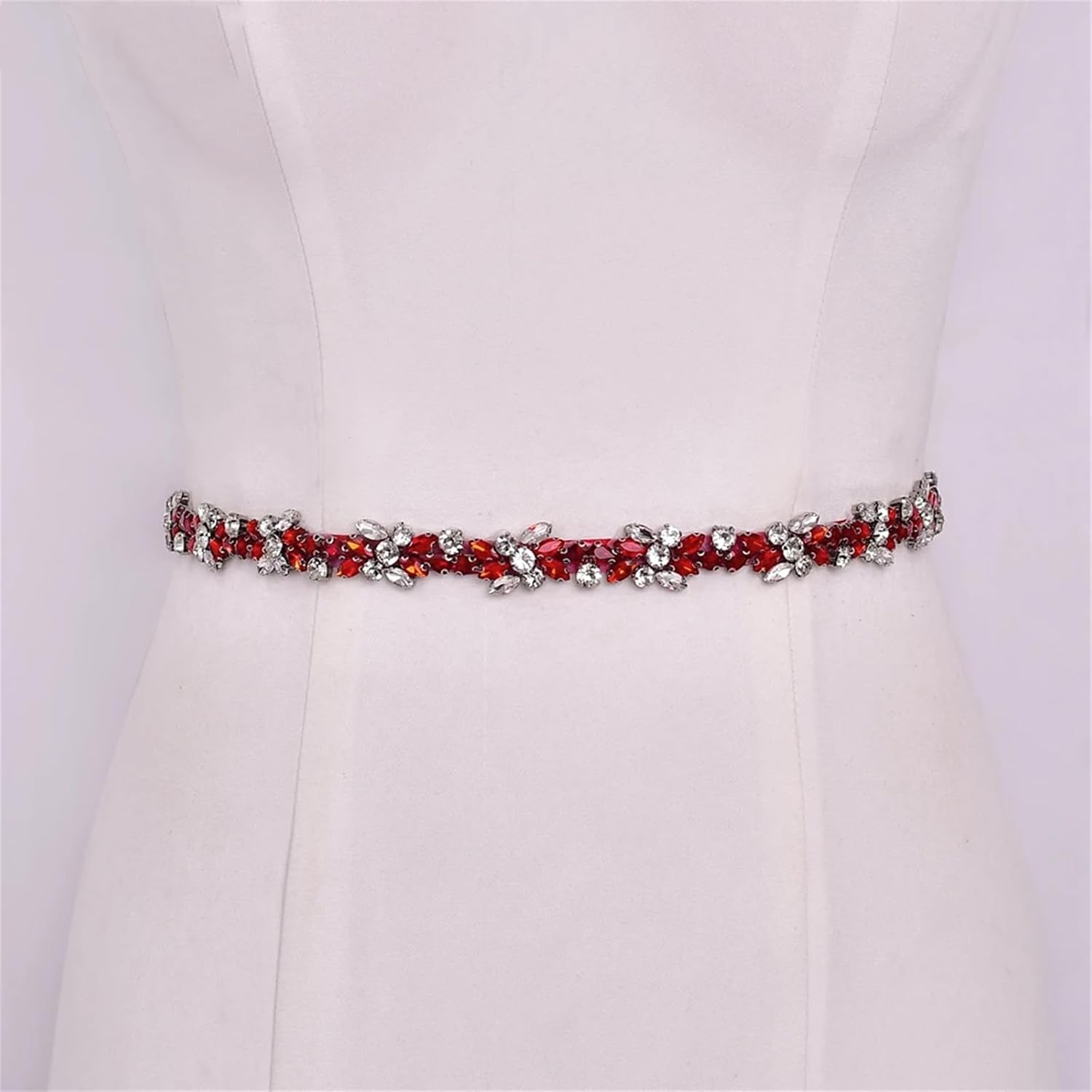 Women’S Long Banquet Dress Corset Decoration Wedding Thin Belt With Burgundy Rhinestone Patch For Bridesmaid Bride