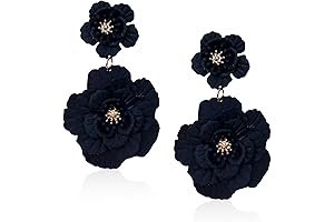 Just Follow Boho Black Floral Double Flower Dangle Earrings