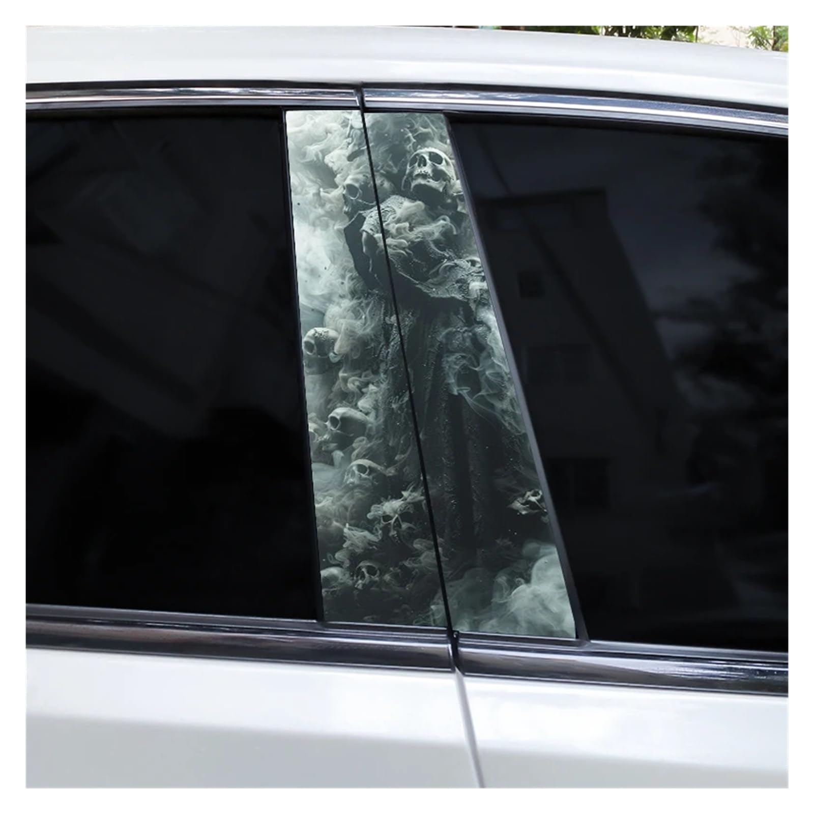 Car Side Decals 2pcs Smoke Skull Doorpost Vinyl B-Pillar Stickers Scratch-Resistant Self-Adhesive Center Column Decal(Style P)