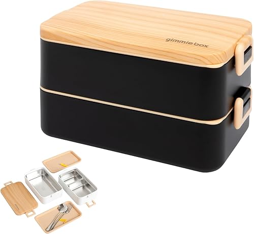 Miniatura 10 de gimmiebox lonchera bento de acero inoxidable de alta calidad con compartimentos para adultos, cuchara y tenedor, a prueba de fugas, cierres