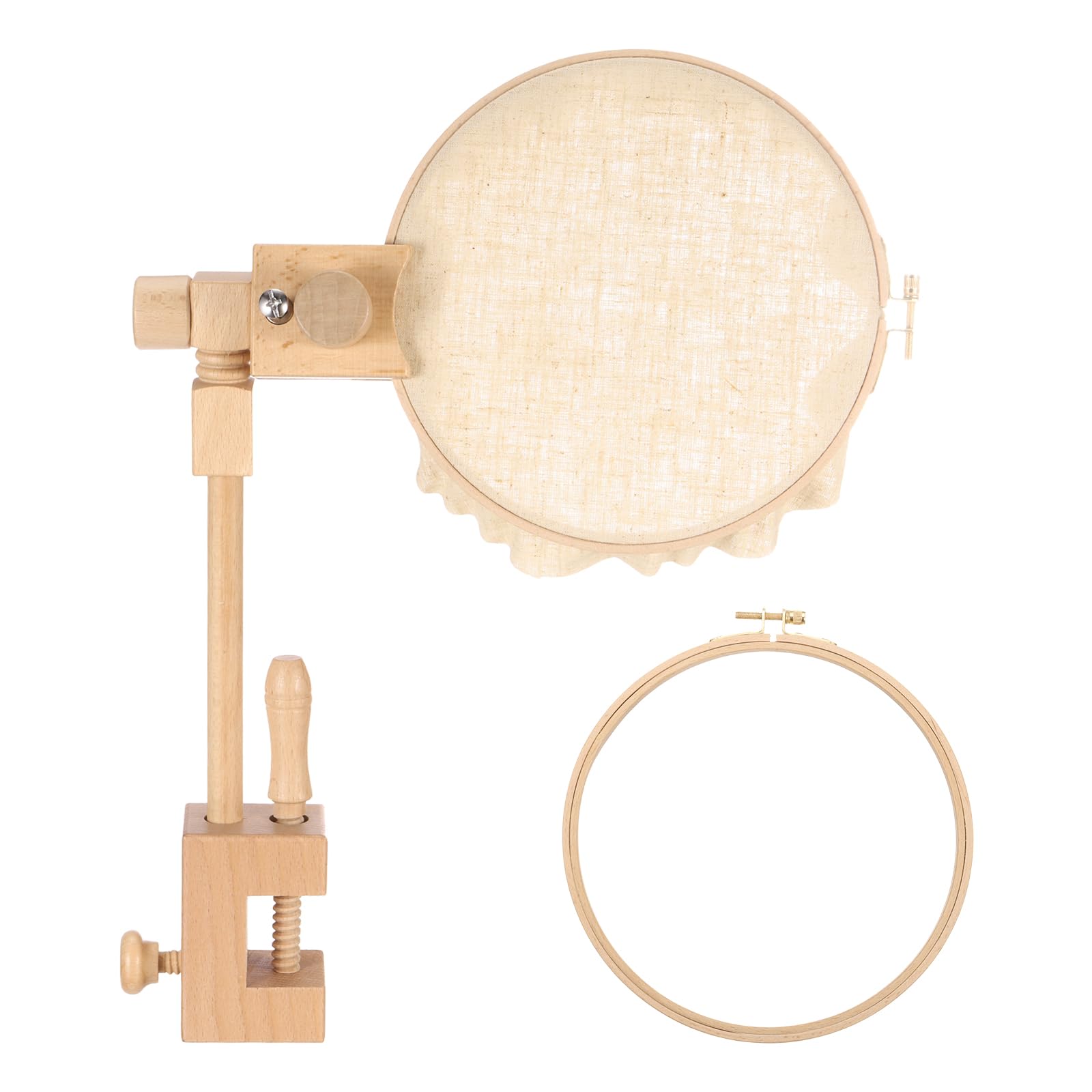 PATIKIL Soporte de aro de bordado, soporte de punto de cruz de madera de haya giratoria ajustable para manualidades, costura, proyectos de costura, con aro de bordado de 8 pulgadas